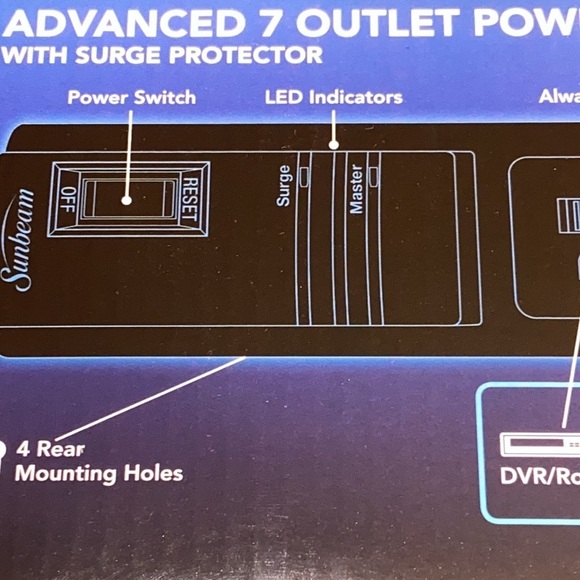 Sunbeam Advanced 7 Outlet Power Strip With Surge Protector Lot of 2. - Picture 4 of 7